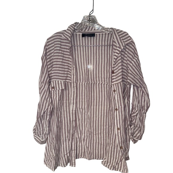 O-neue Tops - O-neue Striped Button Down Shirt Womens L Mauve White Textured Gauze